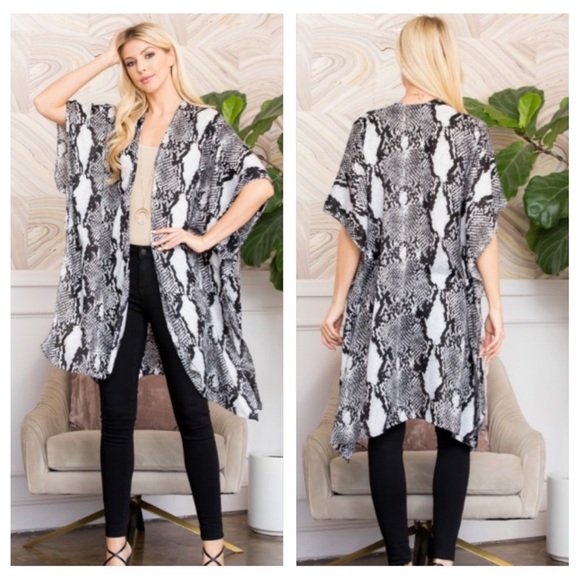 Sexy Snakeskin Animal Print Kimono Wrap Arms Robe Swim Coverup O/S S-2XL - Picture 2 of 5